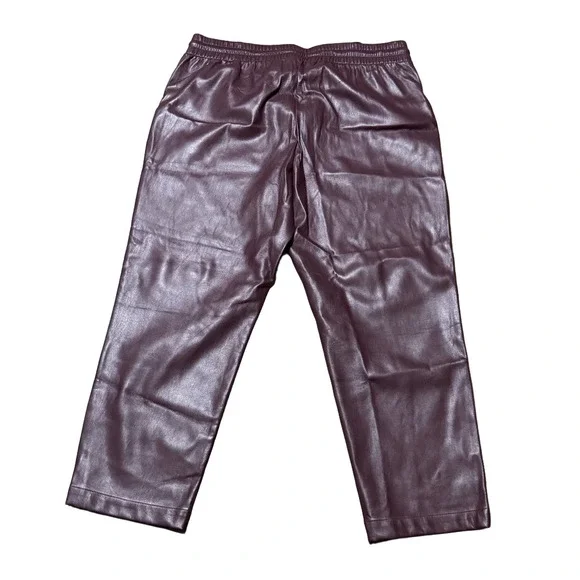 Loft Pull On Slim Pants Faux Leather Burgundy Drawstring Women’s Slacks Size XXL - Picture 5 of 13